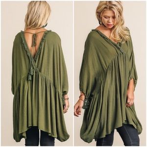 UMGEE Fall Olive Oversized Tunic Mini Dress Small